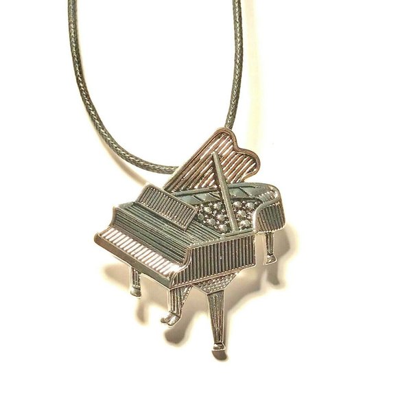 Silver Grand Piano Pin Brooch Necklace - Picture 8 of 11